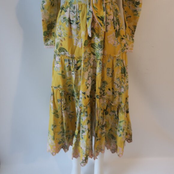 Womens Hemant & Nandita Yellow Green 2 Pc Set Floral Print Cropped Top Skirt S - Picture 10 of 16